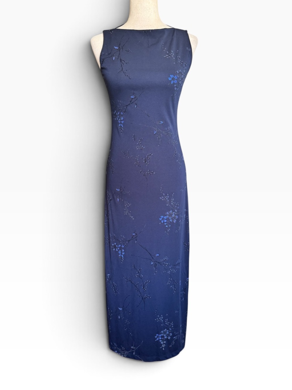 Vintage 90's Navy Floral Shimmer Maxi Evening Formal Dress